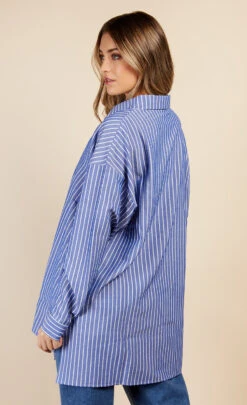 Little Mistress Blue Stripe Shirt By Vogue Williams -Occasion Couture Shop D34642Q1A 4