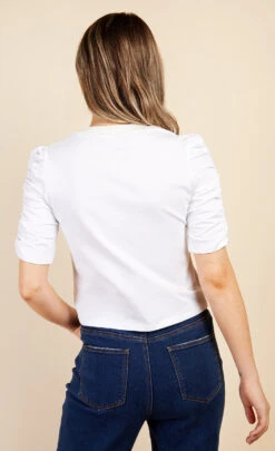 Little Mistress Cream Ruched Sleeve T-Shirt By Vogue Williams -Occasion Couture Shop D34644Q1A 4