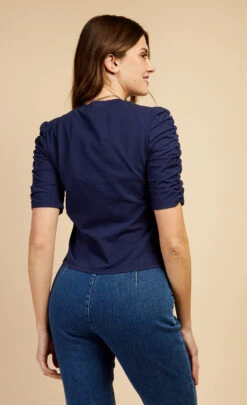 Little Mistress Navy Ruched Sleeve T-Shirt By Vogue Williams -Occasion Couture Shop D34644Q2A 4 71c33f6c e712 43ed babf 69ec47fd755f