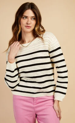 Little Mistress Stripe Pointelle Knit Top By Vogue Williams -Occasion Couture Shop D34650Q1A 2