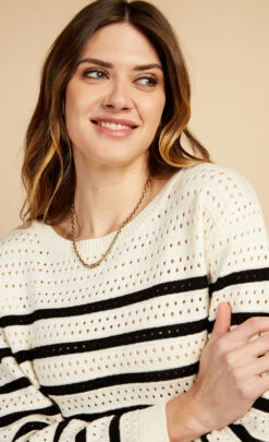 Little Mistress Stripe Pointelle Knit Top By Vogue Williams -Occasion Couture Shop D34650Q1A 3