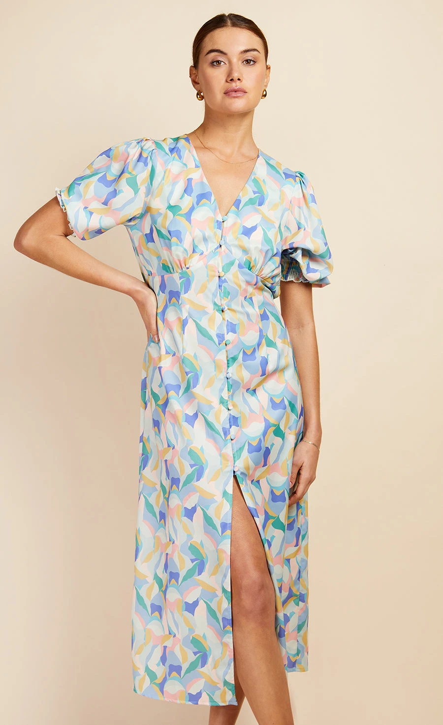 Little Mistress Pastel Print Button Front Midi Dress By Vogue Williams 6 Little Mistress Pastel Print Button Front Midi Dress By Vogue Williams - Image 4