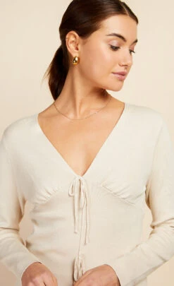 Little Mistress Cream Tie Detail Knit Top By Vogue Williams