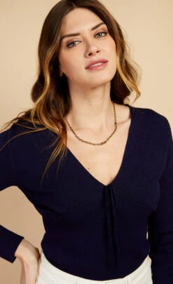 Little Mistress Navy Tie Detail Knit Top By Vogue Williams