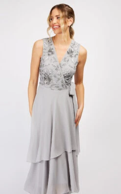 Little Mistress Sycamore Grey Embellished Frill Wrap Maxi Bridesmaid Dress -Occasion Couture Shop F16737D4B 2