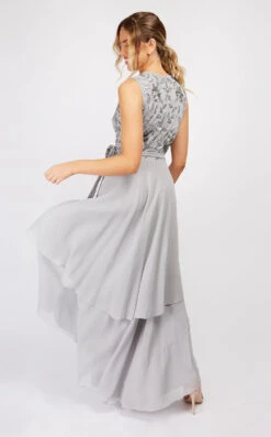 Little Mistress Sycamore Grey Embellished Frill Wrap Maxi Bridesmaid Dress -Occasion Couture Shop F16737D4B 4