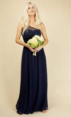 Little Mistress Luanna Navy Embellished One-Shoulder Maxi Dress