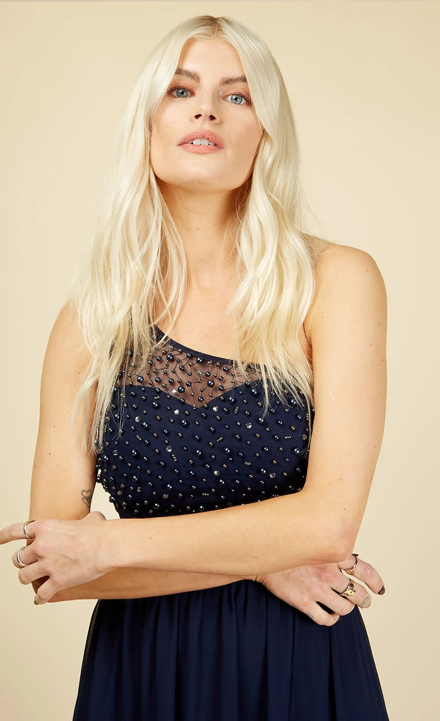 Little Mistress Luanna Navy Embellished One-Shoulder Maxi Dress 4 Little Mistress Luanna Navy Embellished One-Shoulder Maxi Dress - Image 2