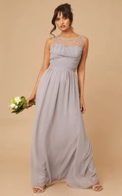 Little Mistress Grace Grey Embellishment Sweetheart Maxi Dress