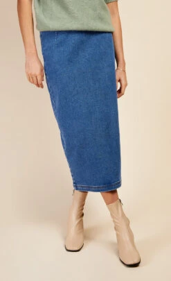 Little Mistress Mid-Blue Denim Midi Pencil Skirt By Vogue Williams -Occasion Couture Shop LM 2023.11.02 2052