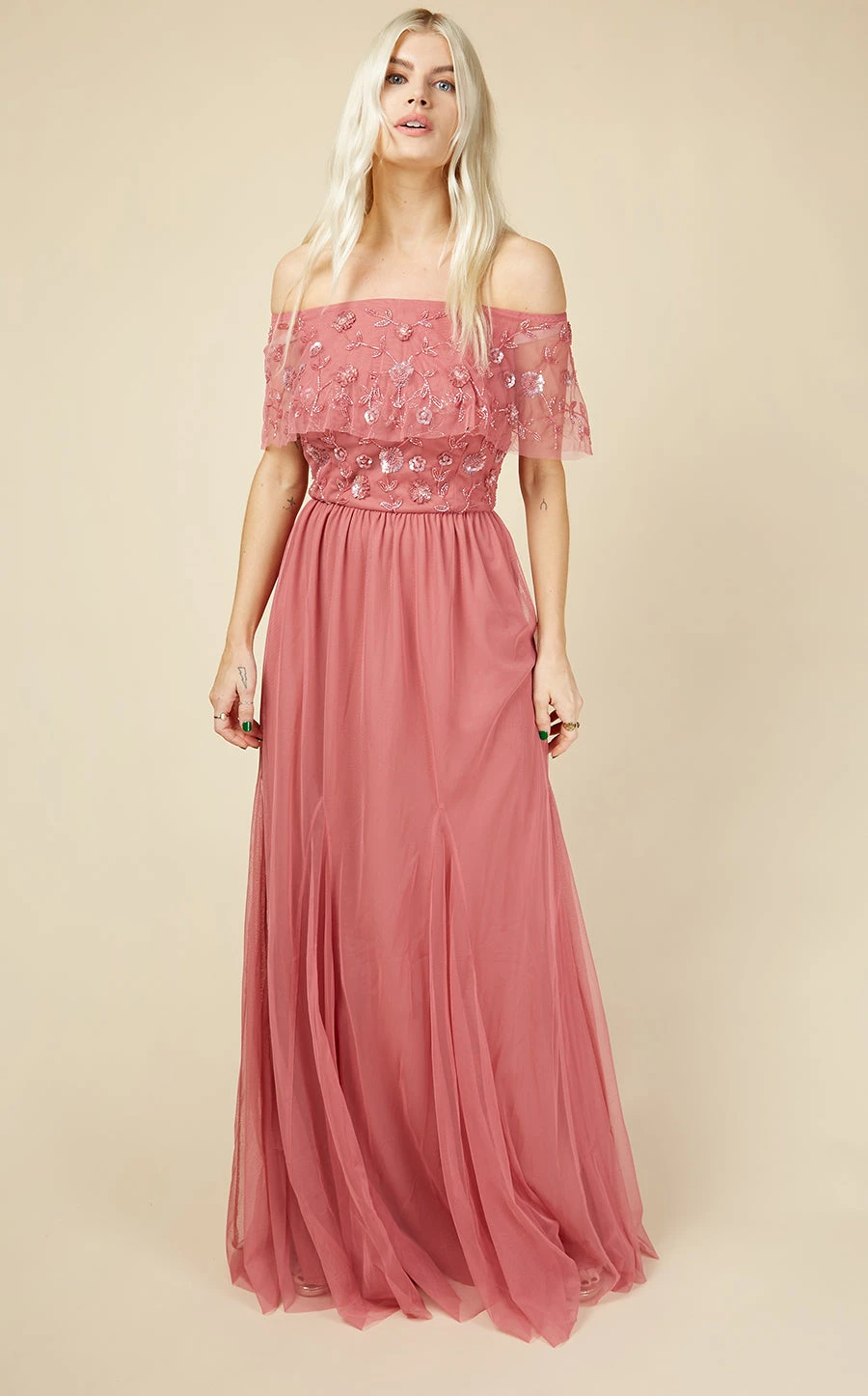 Little Mistress Nadine Rose Embellished Bardot Maxi Dress 3 Little Mistress Nadine Rose Embellished Bardot Maxi Dress