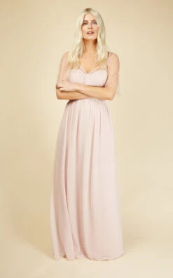 Little Mistress Melissa Blush Angel Sleeve Maxi Dress