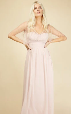 Little Mistress Melissa Blush Angel Sleeve Maxi Dress -Occasion Couture Shop U18857D2A 2