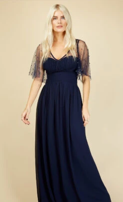 Little Mistress Melissa Bridesmaid Navy Angel Sleeve Maxi Dress -Occasion Couture Shop U18857D4A 2