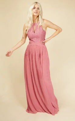 Little Mistress Debra Rose Lace Bodice And Pleat Maxi Dress