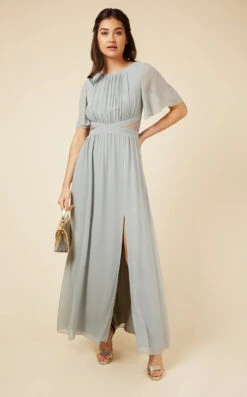 Little Mistress Sage Angel Sleeve Maxi Dress