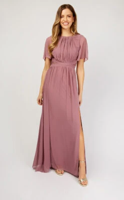 Little Mistress Mauve Angel Sleeve Maxi Dress