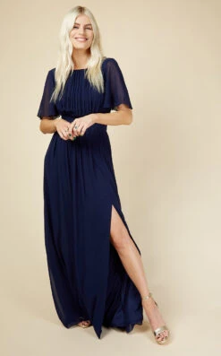 Little Mistress Navy Angel Sleeve Maxi Dress