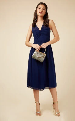 Little Mistress Navy Twist Detail Midi Dress