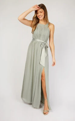 Little Mistress Sage Halterneck Bridesmaid Maxi Dress