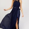 Little Mistress Navy Halterneck Maxi Dress -Occasion Couture Shop U19812D3A
