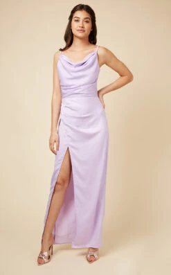 Little Mistress Lilac Satin Maxi Dress