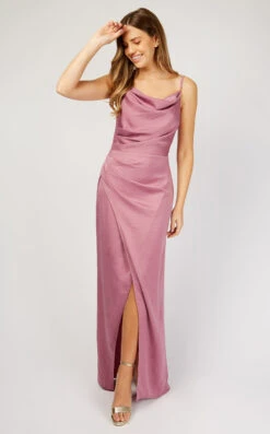 Little Mistress Mauve Satin Maxi Dress