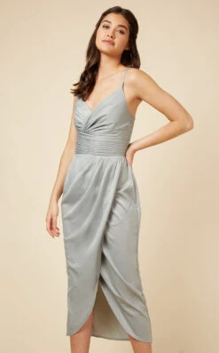 Little Mistress Satin Mock Wrap Sage Midi Dress -Occasion Couture Shop U19821R1A 2