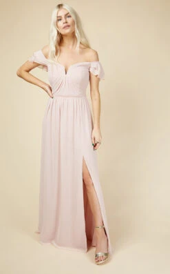 Little Mistress Russo Blush Bardot Draped Sleeve Maxi Dress