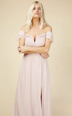 Little Mistress Russo Blush Bardot Draped Sleeve Maxi Dress 8 Little Mistress Russo Blush Bardot Draped Sleeve Maxi Dress -Occasion Couture Shop U19823D3A 2