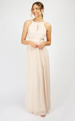 Little Mistress Nude Pleated Maxi Dress