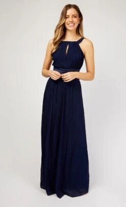 Little Mistress Bella Navy Pleated Maxi Dress