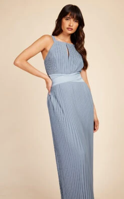Little Mistress Alexa Dusty Blue Pleated Maxi Dress -Occasion Couture Shop U19825D9A 2