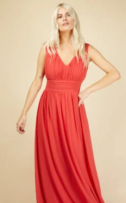 Little Mistress Alexa Coral Plunge Neckline Maxi Dress -Occasion Couture Shop U20885D1A 2