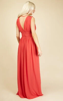 Little Mistress Alexa Coral Plunge Neckline Maxi Dress -Occasion Couture Shop U20885D1A 4