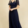 Little Mistress Russo Navy Angel Sleeve Maxi Dress -Occasion Couture Shop U20888D1A 1