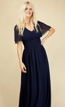 Little Mistress Russo Navy Angel Sleeve Maxi Dress -Occasion Couture Shop U20888D1A 2