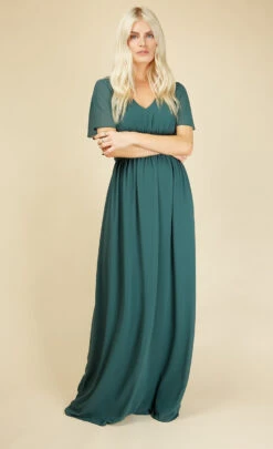 Little Mistress Russo Pine Angel Sleeve Maxi Dress