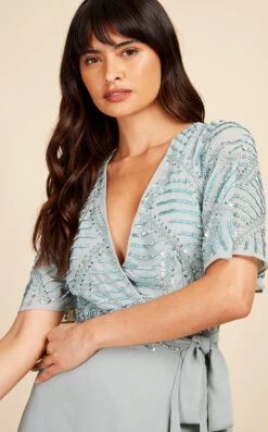 Little Mistress Jodie Sage Embellished Wrap Maxi Dress -Occasion Couture Shop U33480D1A 3