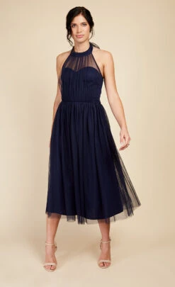 Little Mistress Navy Tulle Halter Midi Dress