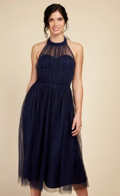 Little Mistress Navy Tulle Halter Midi Dress -Occasion Couture Shop U33591C1A 2