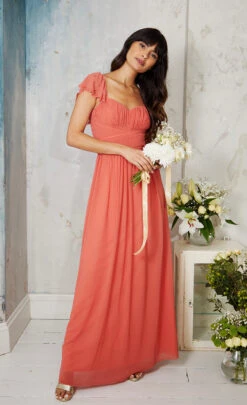 Little Mistress Coral Rose Embellished Sleeve Maxi Dress