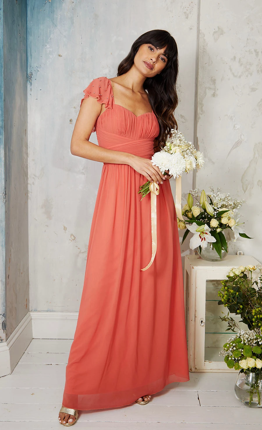 Little Mistress Coral Rose Embellished Sleeve Maxi Dress 3 Little Mistress Coral Rose Embellished Sleeve Maxi Dress