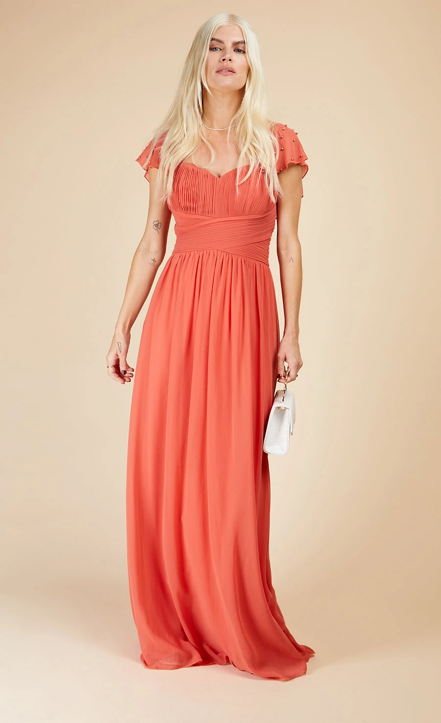 Little Mistress Coral Rose Embellished Sleeve Maxi Dress 5 Little Mistress Coral Rose Embellished Sleeve Maxi Dress - Image 3