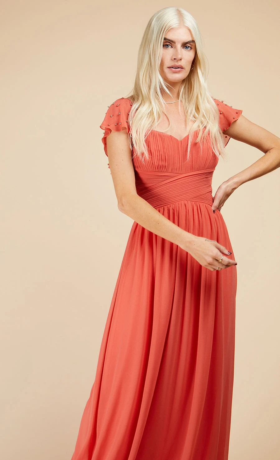 Little Mistress Coral Rose Embellished Sleeve Maxi Dress 6 Little Mistress Coral Rose Embellished Sleeve Maxi Dress - Image 4