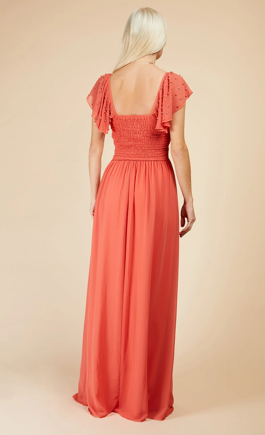 Little Mistress Coral Rose Embellished Sleeve Maxi Dress 7 Little Mistress Coral Rose Embellished Sleeve Maxi Dress - Image 5