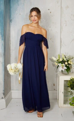Little Mistress Navy Embellished Sleeve Maxi Dress -Occasion Couture Shop U33593D2A