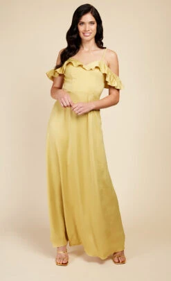 Little Mistress Yellow Frill Cold-Shoulder Maxi Dress -Occasion Couture Shop U33596D1A 1