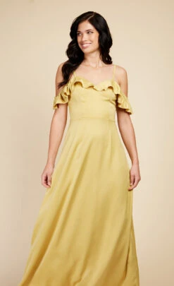 Little Mistress Yellow Frill Cold-Shoulder Maxi Dress -Occasion Couture Shop U33596D1A 2