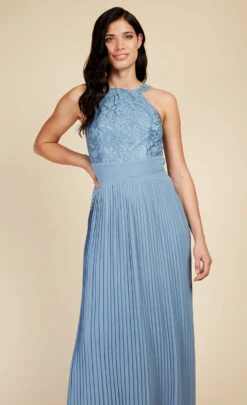 Little Mistress Steel Blue Lace And Pleated Hem Maxi Dress -Occasion Couture Shop U33598D1A 2